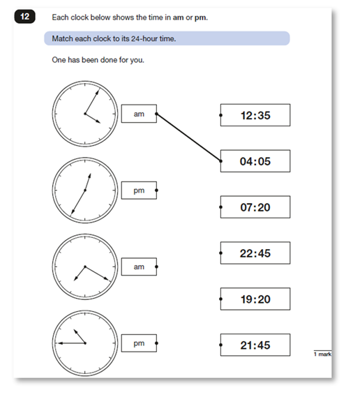 question matching analogue and digital clocks