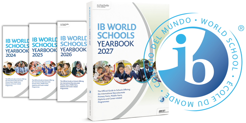 IBYB year book covers from 2024 to 2027 with IB logo