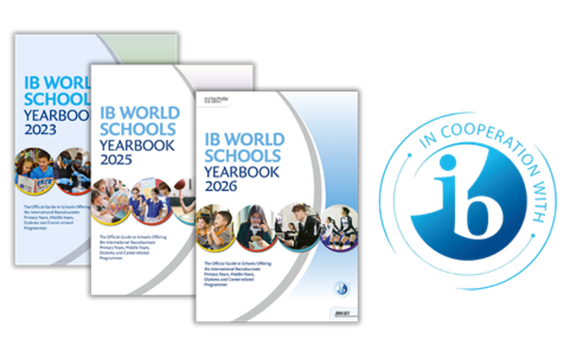IBYB year book covers from previous years with IB logo