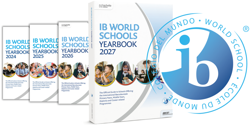 IBYB year book covers from 2024 to 2027 with IB logo