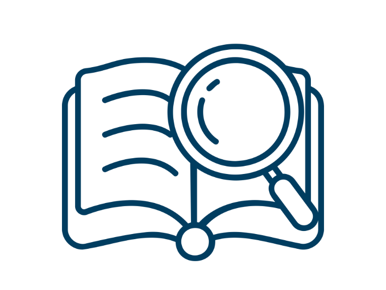 open book and magnifying glass for cambridge primary and ls icon