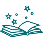 Book graphic with stars (teal)