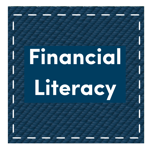 Image of webinar promotion that looks like a quilt square with text reading Financial Literacy